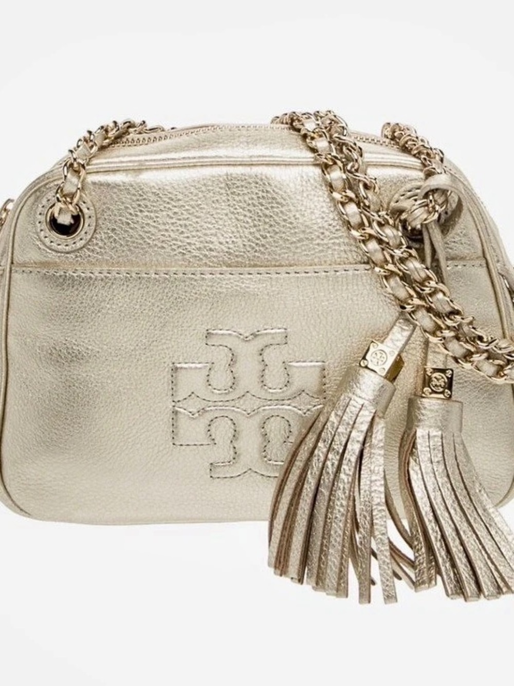 Tory Burch Fleming Metallic Leather Small Convertible Shoulder Bag Crossbody Bag